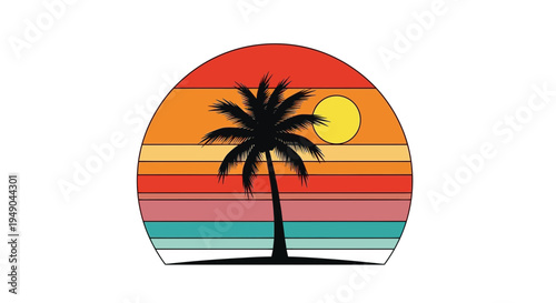 Retro Sunset Palm Tree Silhouette