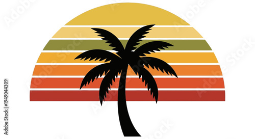 Retro Sunset Palm Tree Silhouette