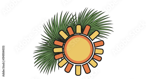 Stylized Sun and Palm Fronds