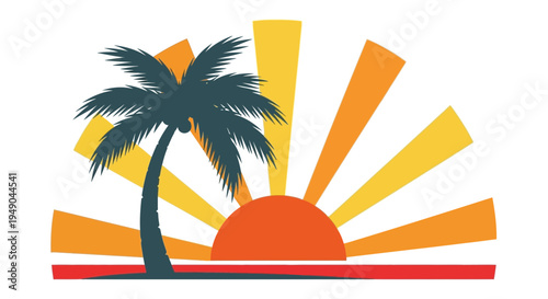 Tropical Palm Tree Sunset Minimalist Logo