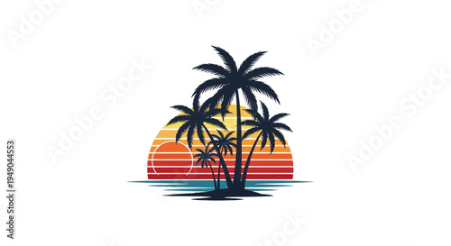 Tropical Palm Trees Silhouette Sunset Beach Ocean