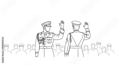 Military Oath Ceremony: Two Officers Swearing In, Crowd Watching