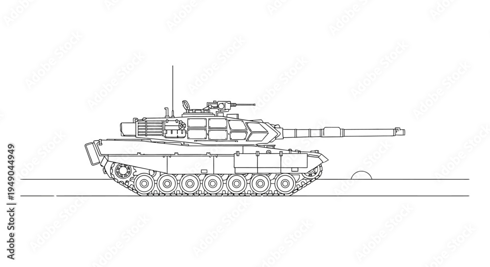 Fototapeta premium Modern Military Tank Blueprint Drawing, Side View, Military Vehicle Concept Art