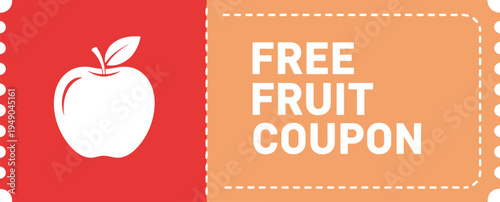 Free fruit coupon ticket with apple icon vector illustration for grocery promotion, healthy food discount and marketing offer