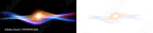 Light Waves and Energy Burst in Ethereal Display on Black and Transparent Background, cutout, png