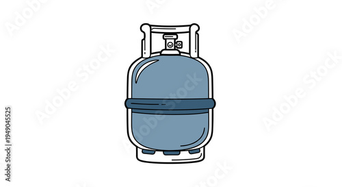 Propane Tank Standing Ready for Barbecue Season: Empty Gas Cylinder for Cooking Outdoors in Summer, Camping Trips and Tailgate Parties; Simple Outline Drawing of Home Heating