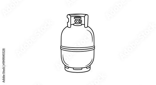 Empty LPG Gas Cylinder Vector Illustration Waiting for Propane Refill in Clean White Background for BBQ Grills and Home Heating System Fuel Storage, Plumbing and Utilities Work, Isolated Line Art