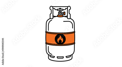 Propane Tank Illustration Ready for Outdoor Adventures: Camping, Grilling, and Heating—Essential Energy Source for BBQ, RV, and Tailgating. Portable Cylinder with Flame Symbol—Clean Burning Cooking