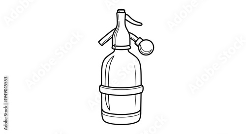Vintage Seltzer Bottle Sparkling: Classic Club Soda Dispenser Ready for Festive Cocktails & Refreshments, Retro Kitchenware Still Life for Nostalgic Thirst Quenching, Line Art Design for Editorial Use