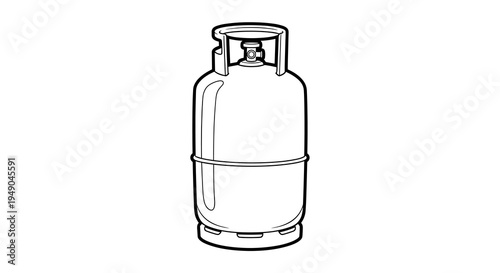 Empty Gas Cylinder Standing Idle, Outline Design Resource for Industrial Projects & Energy Industry Illustrations, Natural Gas Storage or Chemical Processing Concepts, Vector Style Safety Equipment