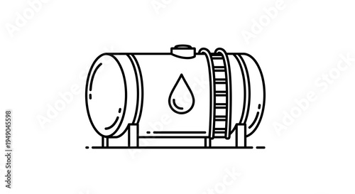 Horizontal Oil Tank Icon: Fuel Storage Solution for Industrial Needs, Gas and Petrol Transportation Infrastructure in a White Background, Clean Line Art Illustration for Engineering and Supply Chain
