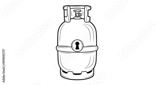Isolated Gas Cylinder Locked for Storage Safety Line Art Illustration for Industrial and Domestic Use