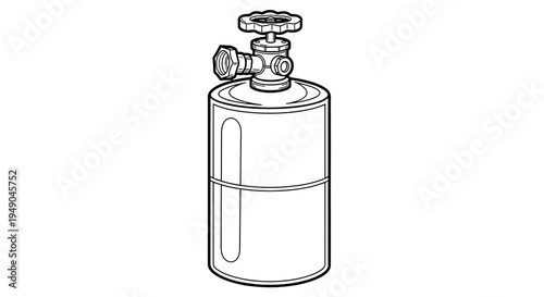 Cylindrical gas tank outline illustration with industrial valve and compressed gas container.