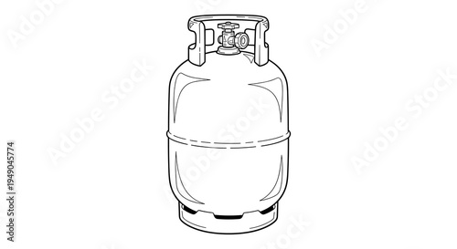 Propane Tank Outline Ready Isolated for Summer Grilling BBQ, Gas Cylinder Equipment for Camping, Heating, Plumbing, Gasworks Engineering, Fuel Storage, Safety, with Cutout Line Art in Simple Style