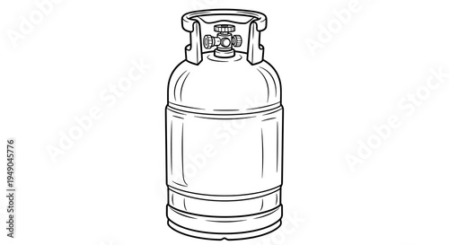 Outline Propane Tank Equipment Delivering Fuel for Gas Grill at Barbecue Event, BBQ Party Celebration. Cooking Outdoors using Gas Cylinder for Energy Supply. Renewable Energy Source at Farm. 