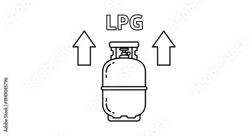 Liquefied Petroleum Gas Tank Emitting Fumes in Industrial Setting: Safe Fuel Handling and Storage Concept, Energy Production, Gas Emission, Chemical Industry Safety Regulations, Outline Style Icon