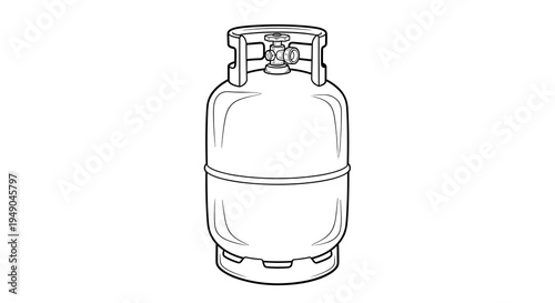 Propane Tank Isolated Outline: Refueling Gas Cylinder for Grilling in Summer, Barbecue Party Preparation, Camping, Energy Source, Industrial Fuel Delivery, Portable Stove Component, Line Art