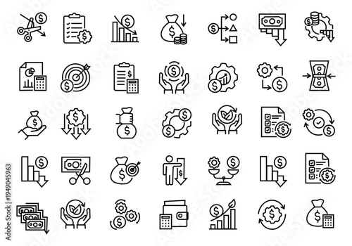 Cost Reduction icon set. Editable line icons. Vector illustration.