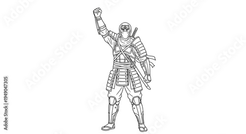 Ninja Warrior Silhouette Raising Fist, Martial Arts Fighter, Japanese Warrior