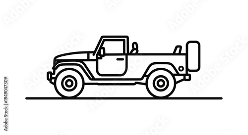 Off-road Jeep icon, vector illustration, simple line art, outdoor adventure vehicle