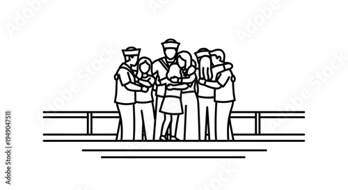 Sailor Embracing Family, Homecoming, Military Reunion, Love, Support, Farewell