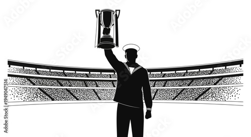 Sailor Holding Trophy in Stadium