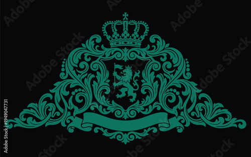 Tableau sur toile Elegant vintage heraldic ornament with decorative floral scroll elements