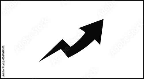 Black zigzag arrow pointing up and right, isolated on transparent background, symbolizing growth, increase, or progress