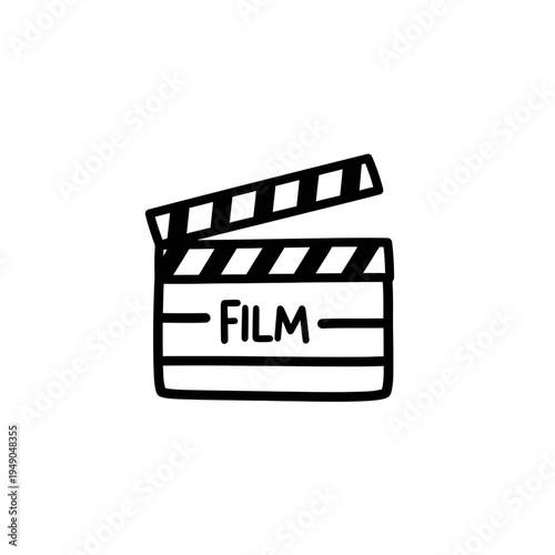 Hand-Drawn Clapperboard Icon on White vector illustration