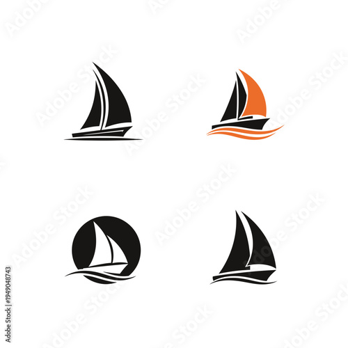 Set of Minimalist Sailboat Logos and Icons vector illustration