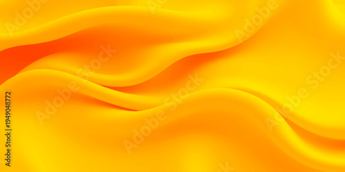 Abstract orange and yellow background featuring soft silk texture and golden liquid waves in a shiny satin fabric design for a vector wallpaper backdrop