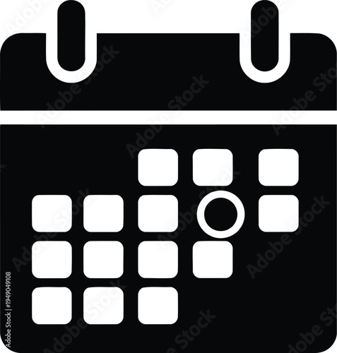 Black calendar icon showing specific date highlighted with a circle on transparent background, scheduling or event reminder