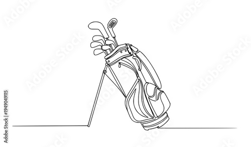 One continuous line drawing golf bag sport equipment vector illustration