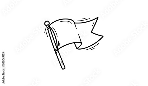 Hand drawn white flag waving doodle icon vector illustration