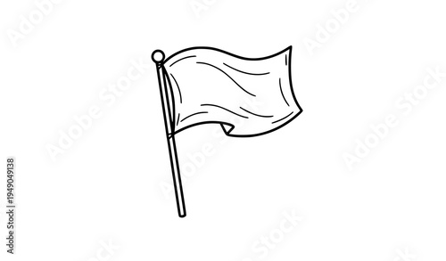 Minimal white flag outline doodle peace symbol vector illustration