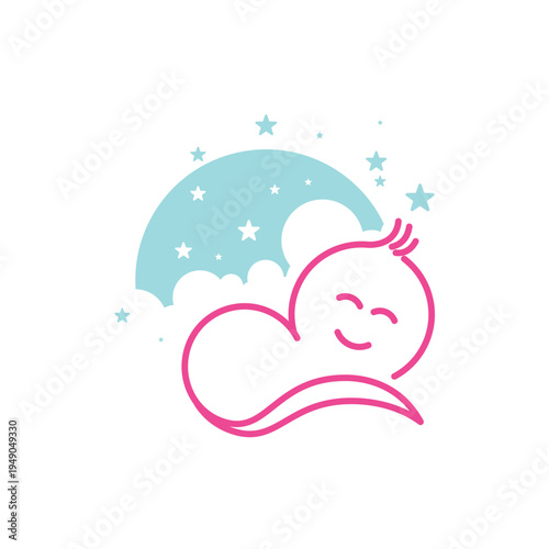 Sleeping Baby on Crescent Moon Cute Nursery Vector Illustration