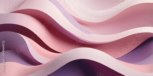 An elegant pink and purple abstract background features soft flowing waves of silk and satin fabric with a curved light texture design for a luxury textile wallpaper illustration