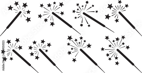 Black Magic Wands with Stars and Sparks Illustration Design