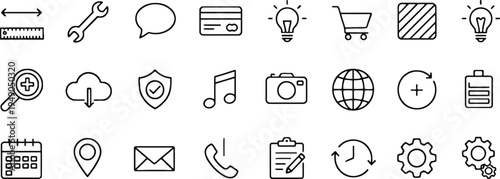 A comprehensive collection of user interface and experience line icons for web and mobile applications