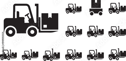Forklift icons in black and white on a clean background