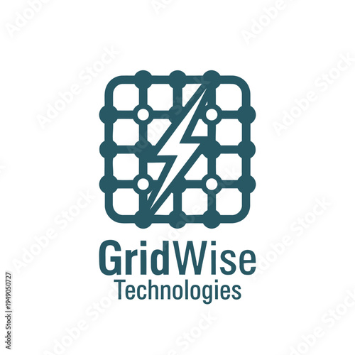 Grid pattern with a lightning bolt symbol for electrical power supply and smart energy management branding logo for GridWise Technologies
