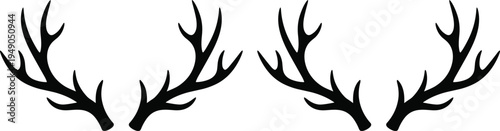  Deer antlers silhouettes collection featuring reindeer and elk horns for hunting club logos forest wildlife icons and winter holiday decoration on white.