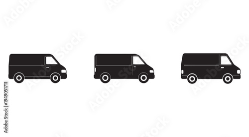 Three black van silhouettes in different angles for logistics and transportation concepts