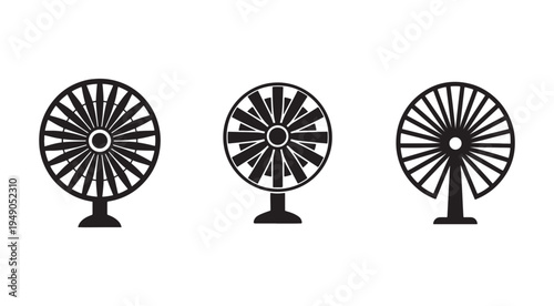Three different electric fan designs with various blade patterns on white background  electric fans with unique blade shapes