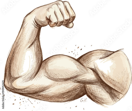 Golden muscular arm flexing biceps silhouette vector graphic for strength and fitness concepts vector
