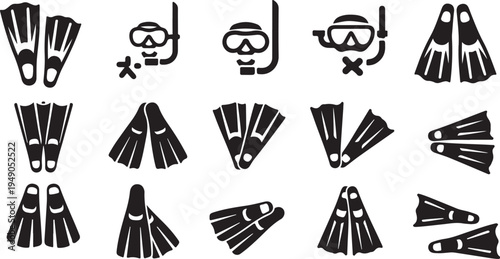 Scuba diving equipment icons set for ocean exploration activities