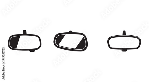 Three rear view mirrors in different angles and positions for vehicle safety and design  isolated on white background
