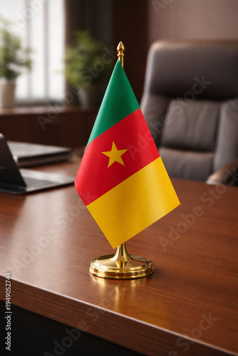 Cameroon desk table flag in office interior