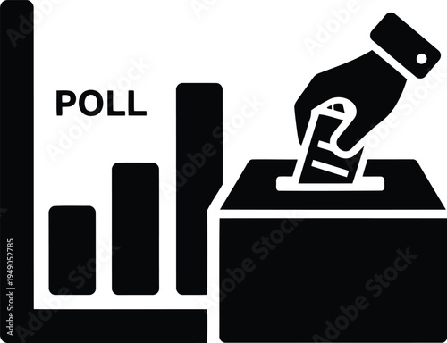 Poll graph and voting box with hand casting ballot representing election results and public opinion survey