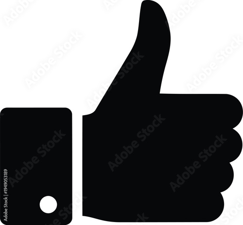 Thumb up icon black silhouette for social media like button approval feedback success gesture isolated on transparent grid